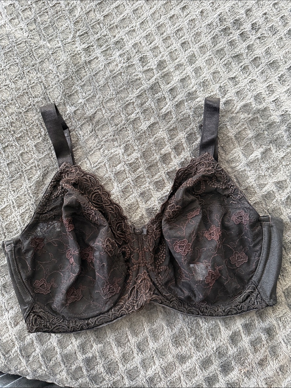 Wacoal Brown Lace Underwire Bra with Floral Embroidery